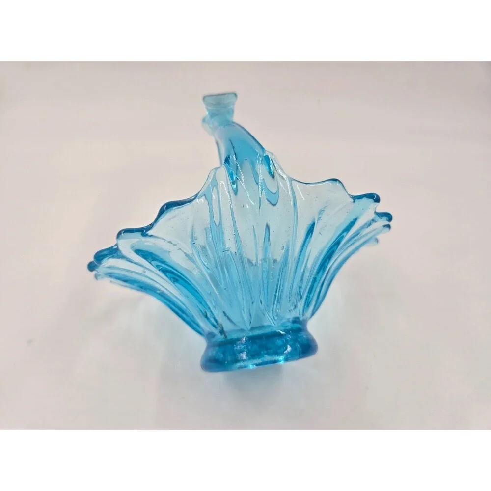 Murano ? Art Glass Blue Pulled Handle Basket Dish Vase Italy STUNNING COLOR